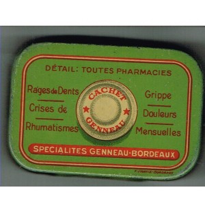 BOITE ANCIENNE EN METAL CACHETS GENNEAU - ANTINEVRALGIQUE