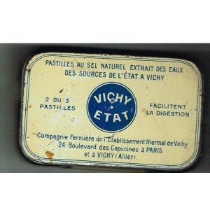 BOITE ANCIENNE PETIT FORMAT EN METAL DE PASTILLES VICHY-ETAT