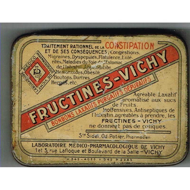 BOITE ANCIENNE EN METAL DE BONBONS FRUCTINES-VICHY - LAXATIFS  PURGATIFS DEPURATIFS BOITE ANCIENNE EN METAL DE BONBONS FRUCTINES-VICHY - LAXATIFS  PURGATIFS DEPURATIFS