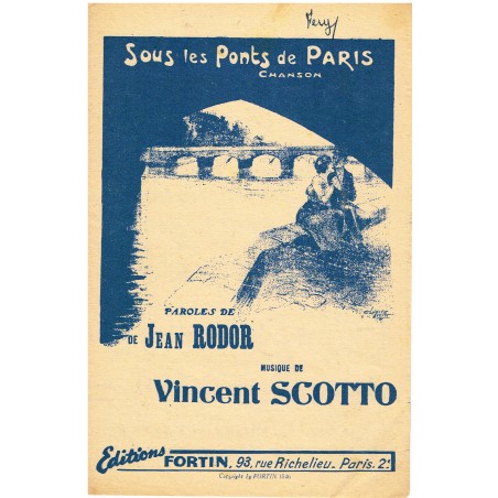 PARTITION - SOUS LES PONTS DE PARIS - CHANSON