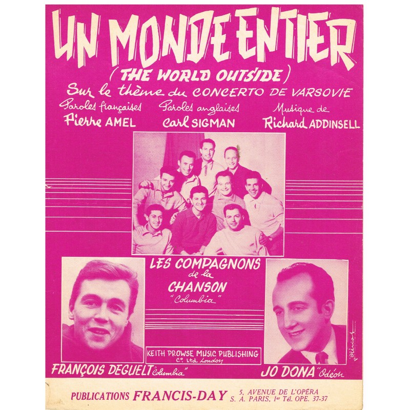 PARTITION DES COMPAGNONS DE LA CHANSON - UN  MONDE ENTIER PARTITION DES COMPAGNONS DE LA CHANSON - UN  MONDE ENTIER