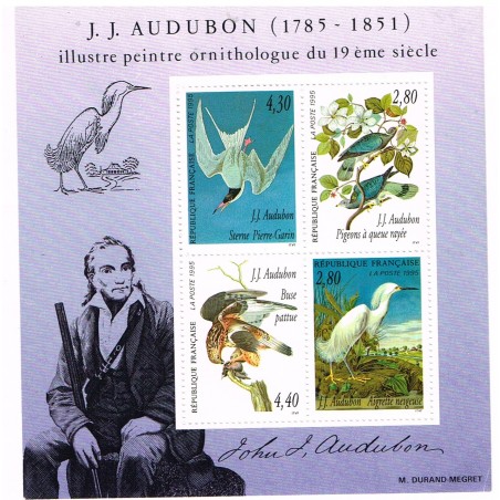 BLOC N° 18 HOMMAGE AU PEINTRE ORNITHOLOGUE J. J. AUDUBON - 1995