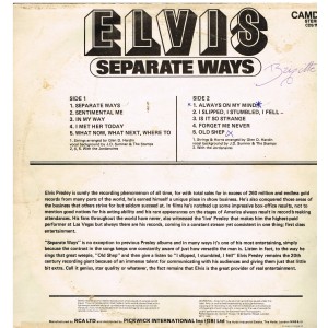 DISQUE 33 TOURS - ELVIS PRESLEY- ELVIS - SEPARE WAYS