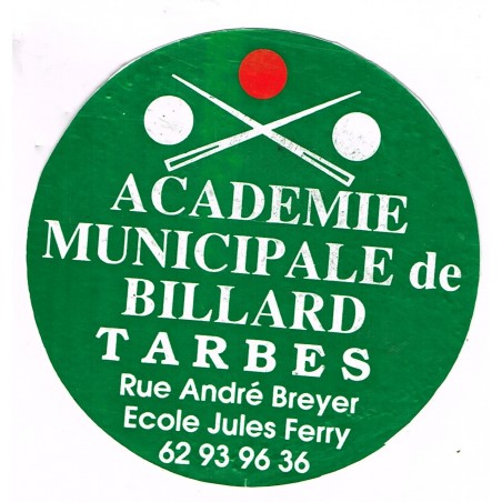 AUTOCOLLANT BILLARD - ACADEMIE MUNICIPALE DE BILLARD TARBES.