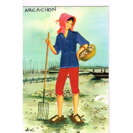 CARTE POSTALE BRODEE - ARCACHON SIGNEE  J. C