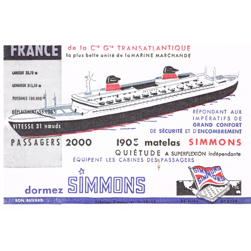 BUVARD MATELAS SIMMONS - LE FRANCE DE LA Cie Gle TRANSATLANTIQUE