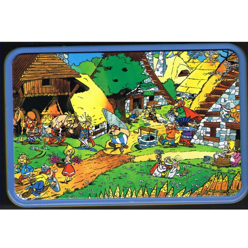 BOITE VILLAGE D'ASTERIX EN METAL AVEC FIGURES GEOMETRIQUES AU VERSO BOITE VILLAGE D'ASTERIX EN METAL AVEC FIGURES GEOMETRIQUES AU VERSO