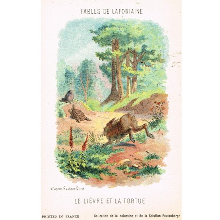 CARTE POSTALE FABLES DE LA FONTAINE - LE LIEVRE ET LA TORTUE - ILLUSTRATION D'APRES GUSTAVE DORE