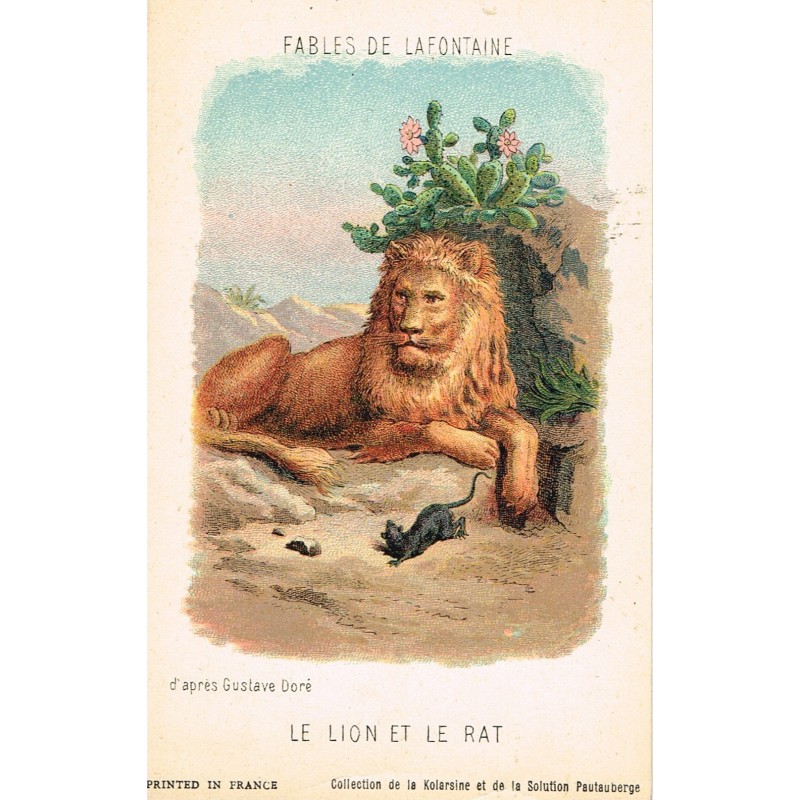 CARTE POSTALE FABLES DE LA FONTAINE - LE LION ET LE RAT - ILLUSTRATION D'APRES GUSTAVE DORE