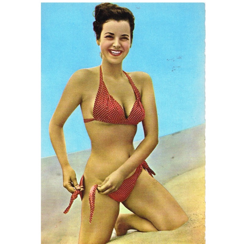 CARTE POSTALE PIN-UP EN MAILLOT A POIS