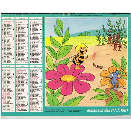 CALENDRIER ALMANACH DES PTT 1981 - MAYA L'ABEILLE