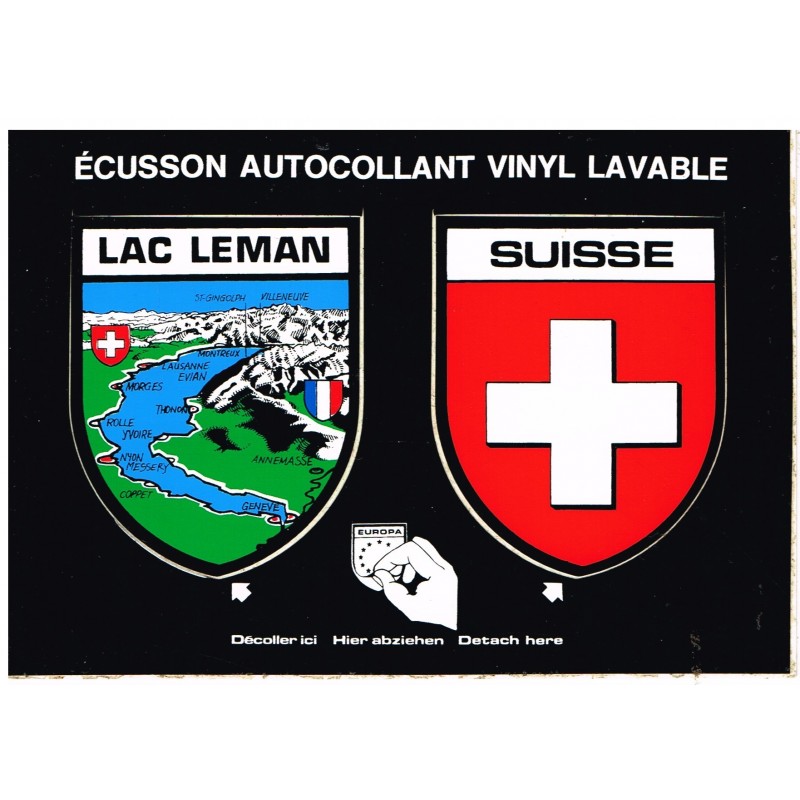 CARTE POSTALE DEUX ECUSSONS AUTOCOLLANTS - LAC LEMAN - SUISSE
