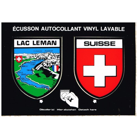 CARTE POSTALE DEUX ECUSSONS AUTOCOLLANTS - LAC LEMAN - SUISSE