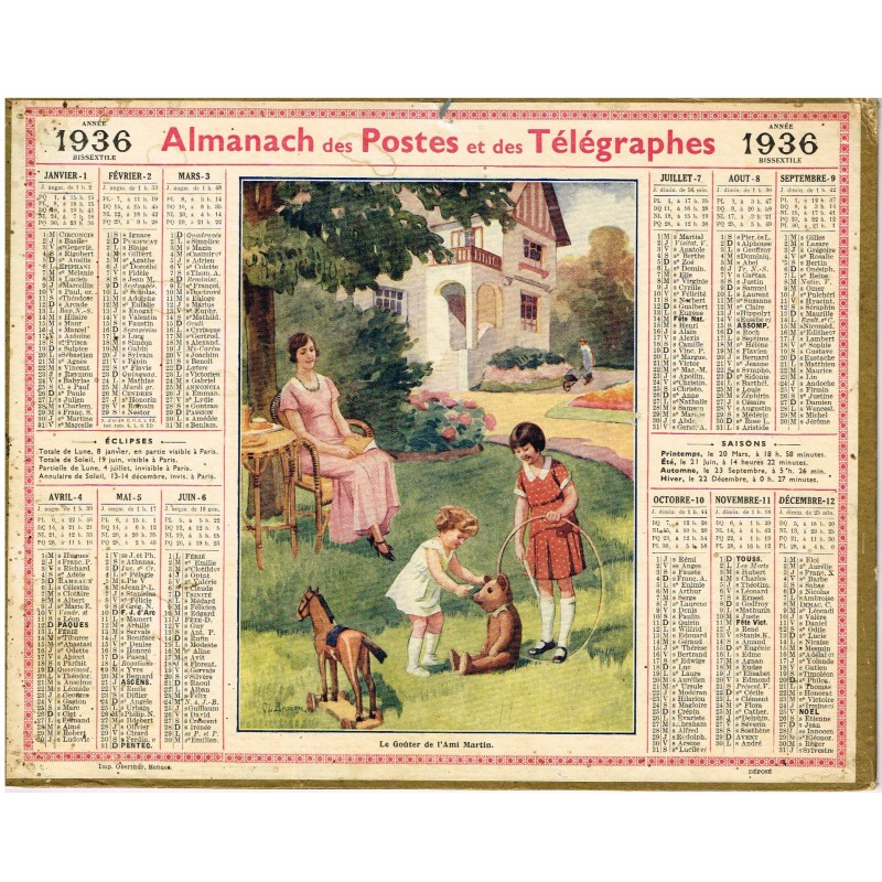 CALENDRIER ALMANACH 1936 - LE GOUTER DE L'AMI MARTIN