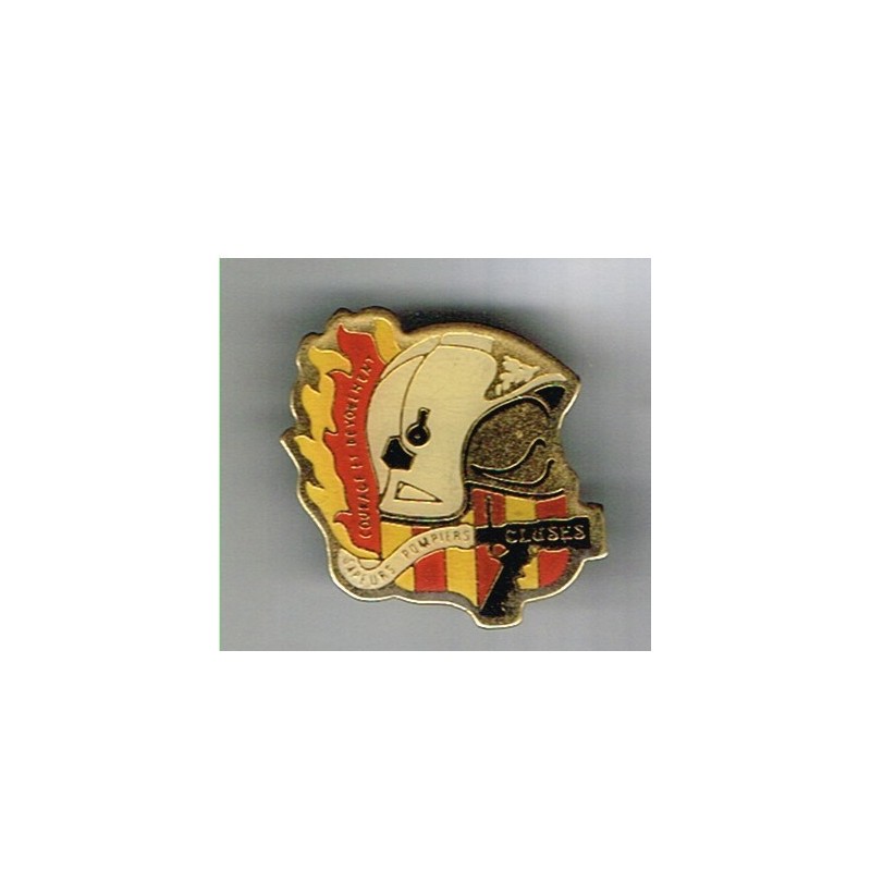 PIN'S POMPIERS CASQUE - COURAGE ET DEVOUEMENT - POMPIERS CLUSES (74)