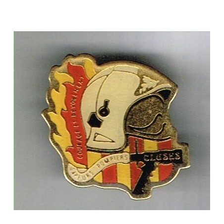 PIN'S POMPIERS CASQUE - COURAGE ET DEVOUEMENT - POMPIERS CLUSES (74)