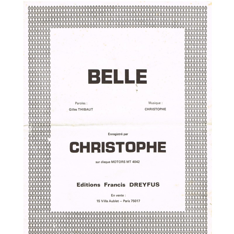 PARTITION de CHRISTOPHE - BELLE