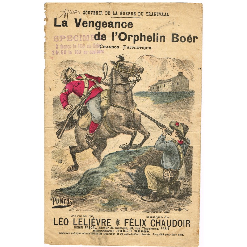 PARTITION LA VENGEANCE DE L'ORPHELIN BOËR - CHANT PATRIOTIQUE PARTITION LA VENGEANCE DE L'ORPHELIN BOËR - CHANT PATRIOTIQUE
