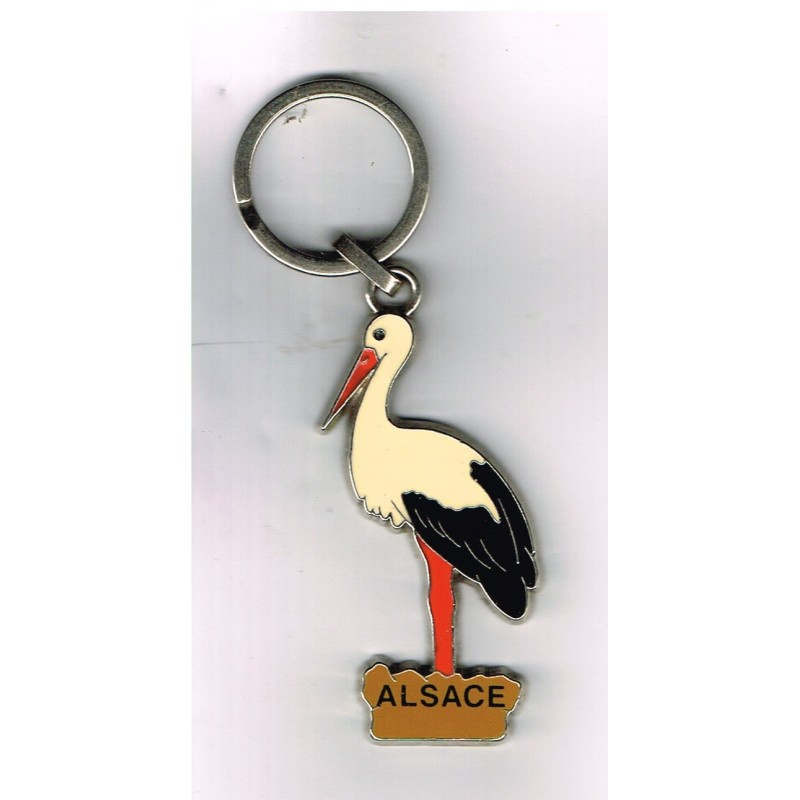 PORTE CLES METAL EMAILLE - CIGOGNE - ALSACE