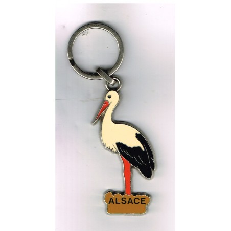 PORTE CLES METAL EMAILLE - CIGOGNE - ALSACE