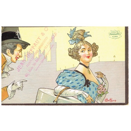 CARTE CHROMO PUBLICITAIRE - BISCUITS FABREGUETTES ALGER - DESSIN DE GOTTARO