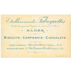 CARTE CHROMO PUBLICITAIRE - BISCUITS FABREGUETTES ALGER - DESSIN DE GOTTARO