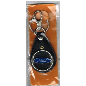 PORTE CLES FORD LOGO -  METAL EMAILLE SUR CUIR