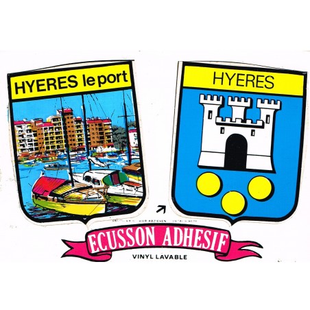 CARTE POSTALE DEUX ECUSSONS ADHESIFS - HYERES