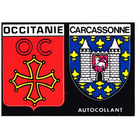 CARTE POSTALE DEUX ECUSSONS ADHESIFS - OCCITANIE - CARCASSONNE