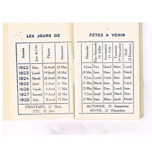 CALENDRIER PETIT ALMANACH POUR 1922