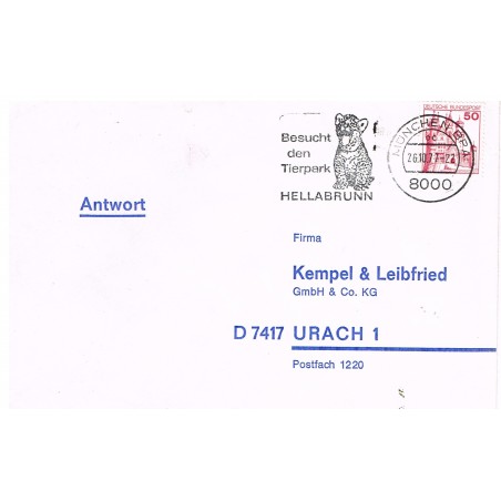 OBLITERATION ILLUSTREE TIGRE - VISITEZ LE PARC ANIMALIER  DE MUNICH