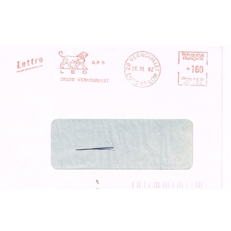 EMPREINTE DE MACHINE A AFFRANCHIR ROUGE LION LEO - VERNOUILLET