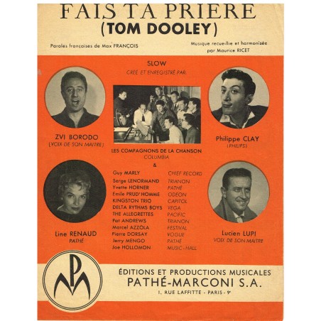 PARTITION DES COMPAGNONS DE LA CHANSON - FAIS TA PRIERE (TOM DOOLEY)