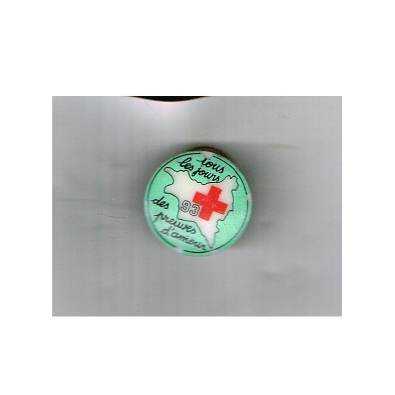 PIN'S CROIX ROUGE 93 - PORCELAINE DE LIMOGES.