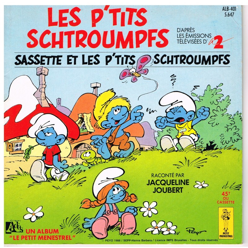 LIVRE-DISQUE 45 TOURS LES P'TITS SCHTROUMPFS - SASSETTE ET LES P'TITS SCHTROUMPFS