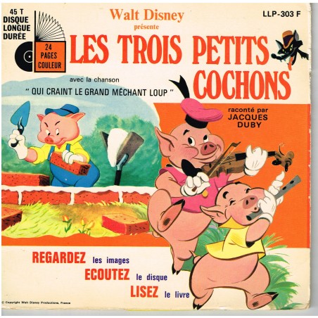 LIVRE-DISQUE 45 TOURS + 24 PAGES - LES TROIS PETITS COCHONS