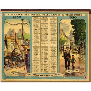 CALENDRIER  ALMANACH 1950 - LES PETITS METIERS DES RUES - RECTO