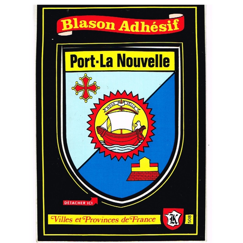 CARTE POSTALE BLASON  ADHESIF PORT- LA NOUVELLE