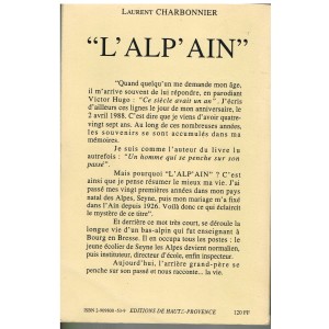 LIVRE  L'ALP'AIN - LAURENT CHARBONNIER - VERSO