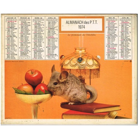 CALENDRIER ALMANACH 1974 LA PROMENADE DU CHINCHILLA - RECTO