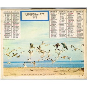 CALENDRIER ALMANACH 1974 - OH ! QUE LA MER EST VASTE... - VICTOR HUGO -  VERSO