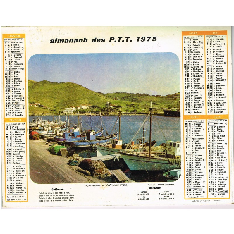 CALENDRIER ALMANACH 1975 PORT - VENDRES - RECTO