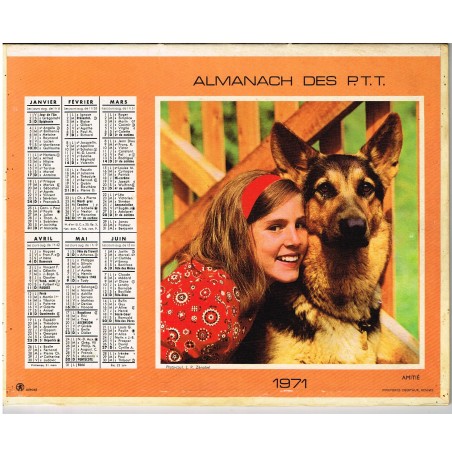 CALENDRIER ALMANACH 1971 AMITIE - RECTO