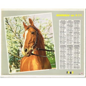 CALENDRIER ALMANACH DES PTT 1963 - CHEVAL  - VERSO