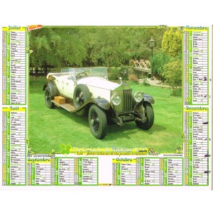 CALENDRIER 1992  ROLLS ROYCE 1929  - VERSO