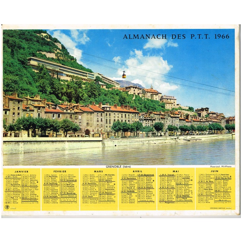 CALENDRIER ALMANACH DES PTT 1966 - GRENOBLE - RECTO