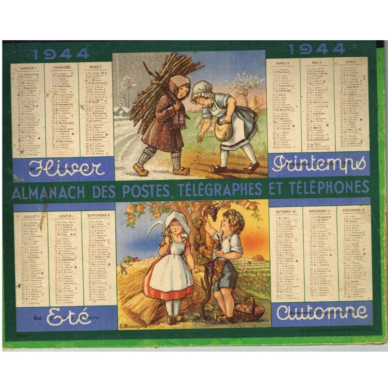 CALENDRIER ALMANACH 1944 ENFANTS - 4 SAISONS