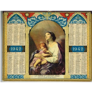 CALENDRIER ALMANACH 1942 - LA VIERGE ET L'ENFANT JESUS