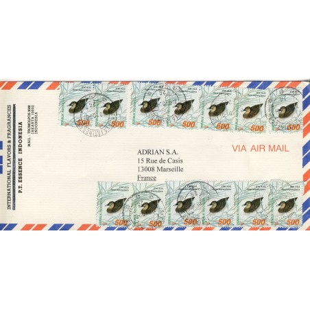 canard-anas-superciliosa-sur-timbres-d-indonesie-sur-lettre