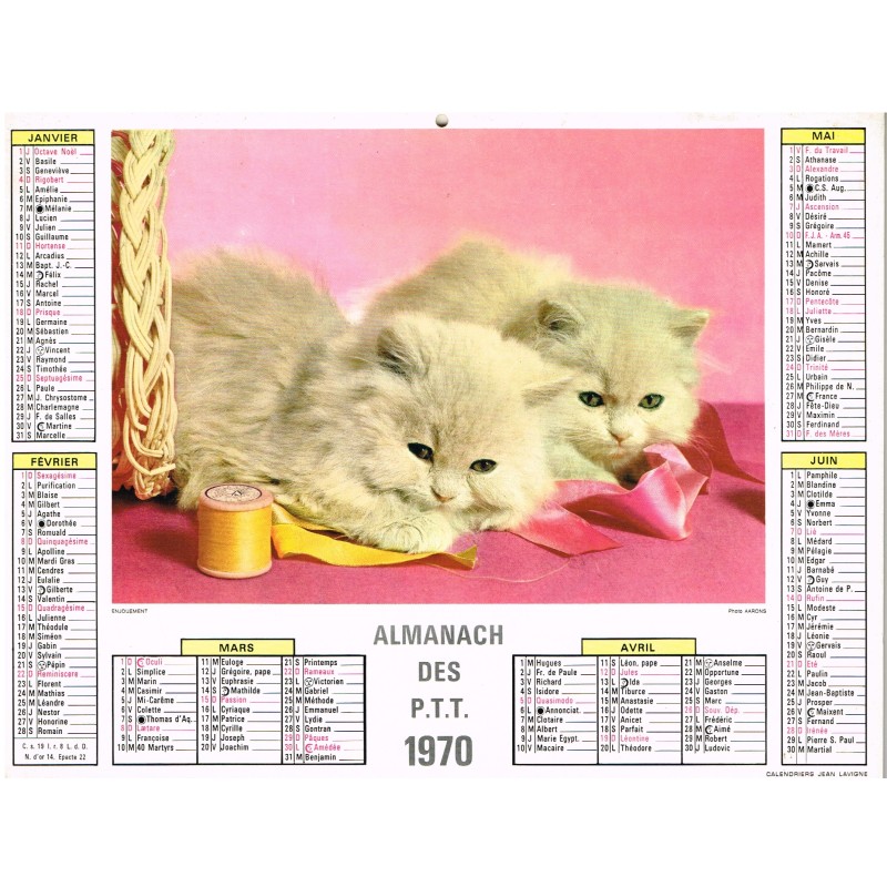 CALENDRIER 1970 CHATONS - RECTO